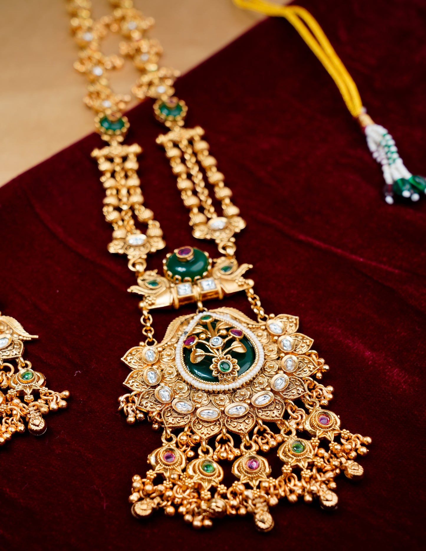 Brass_Gold Plated Rajwari Style Long Chain Necklace Set