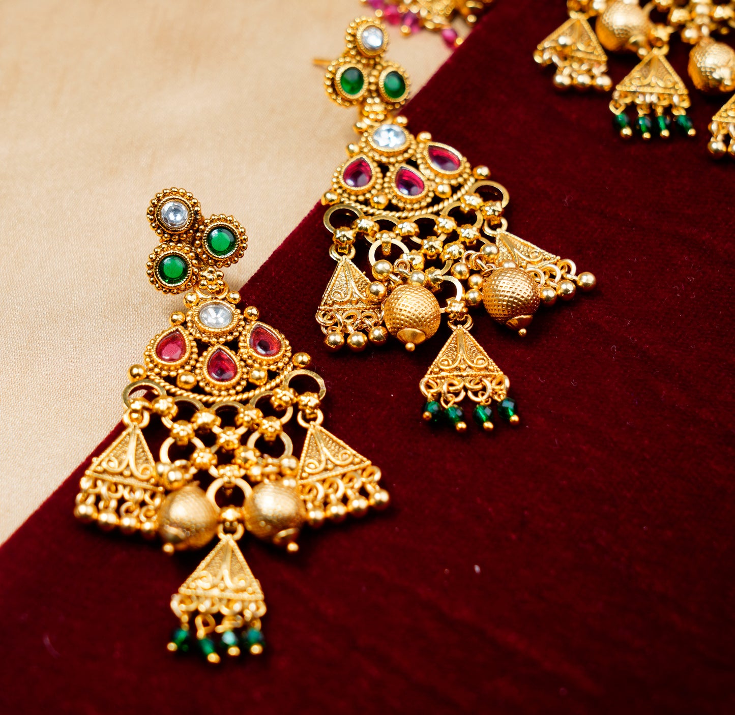 Brass_Gold Plated Royal Rajwari Layyerd Necklace Set