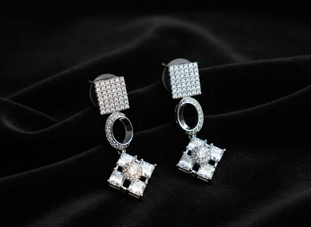 American Diamond_Square Shape Necklace Set