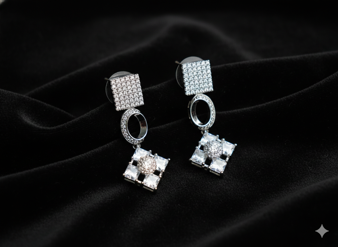 American Diamond_Square Shape Necklace Set