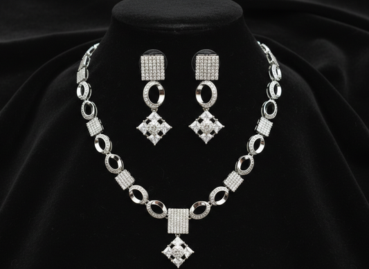 American Diamond_Square Shape Necklace Set