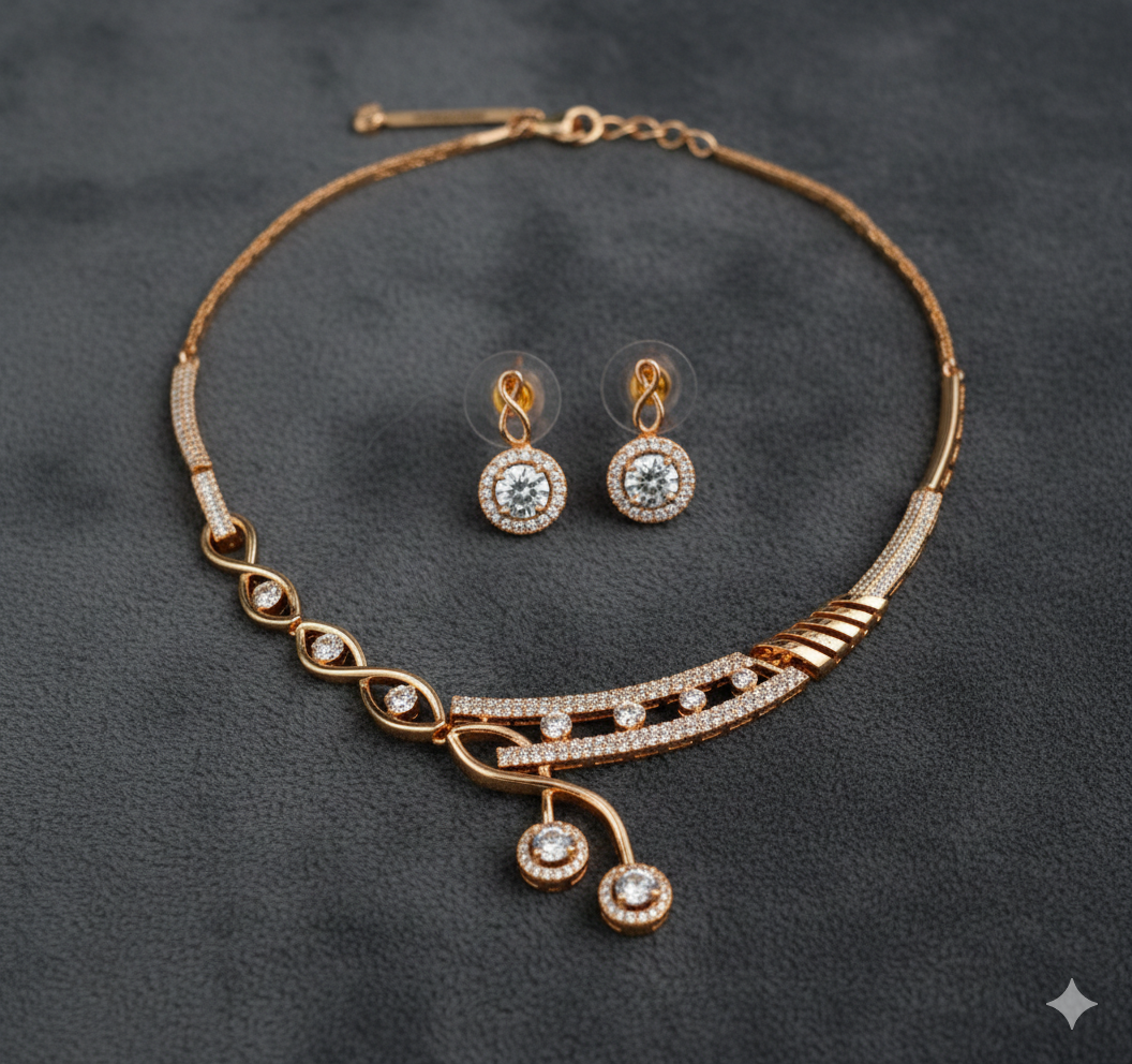 Contemporary_Silver Plated American Diamond Necklace Set