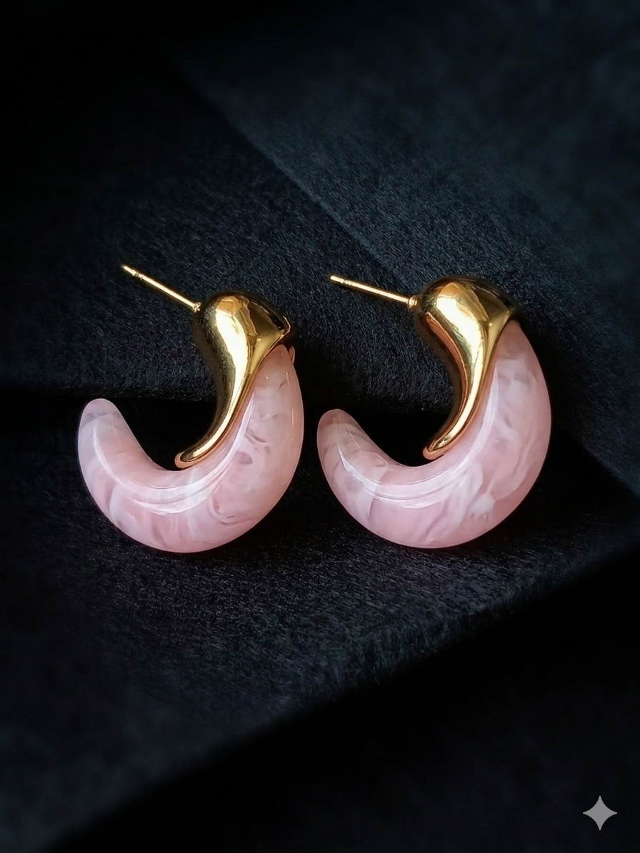 Moon Shaped Clear Marbled Statement Earrings