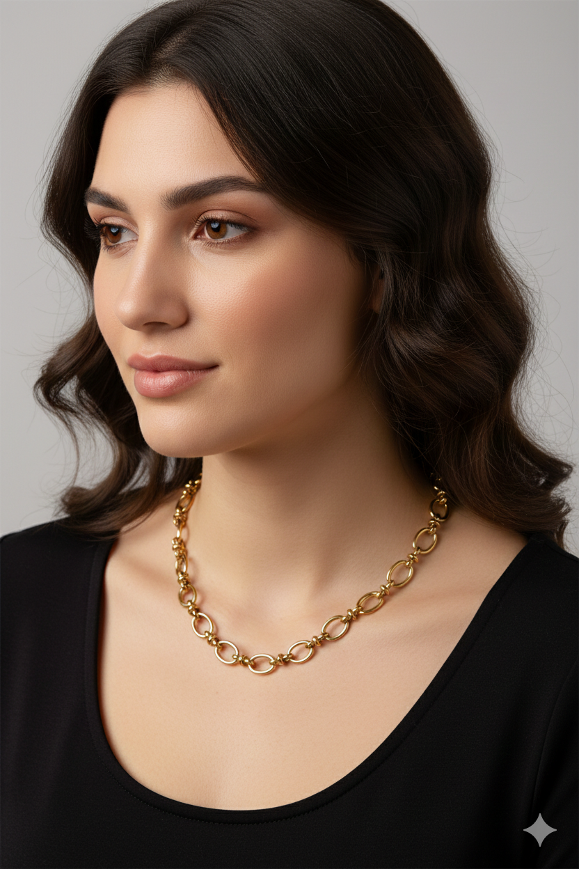 Anti Tarnish_Gold Plated Oval Shape Necklace