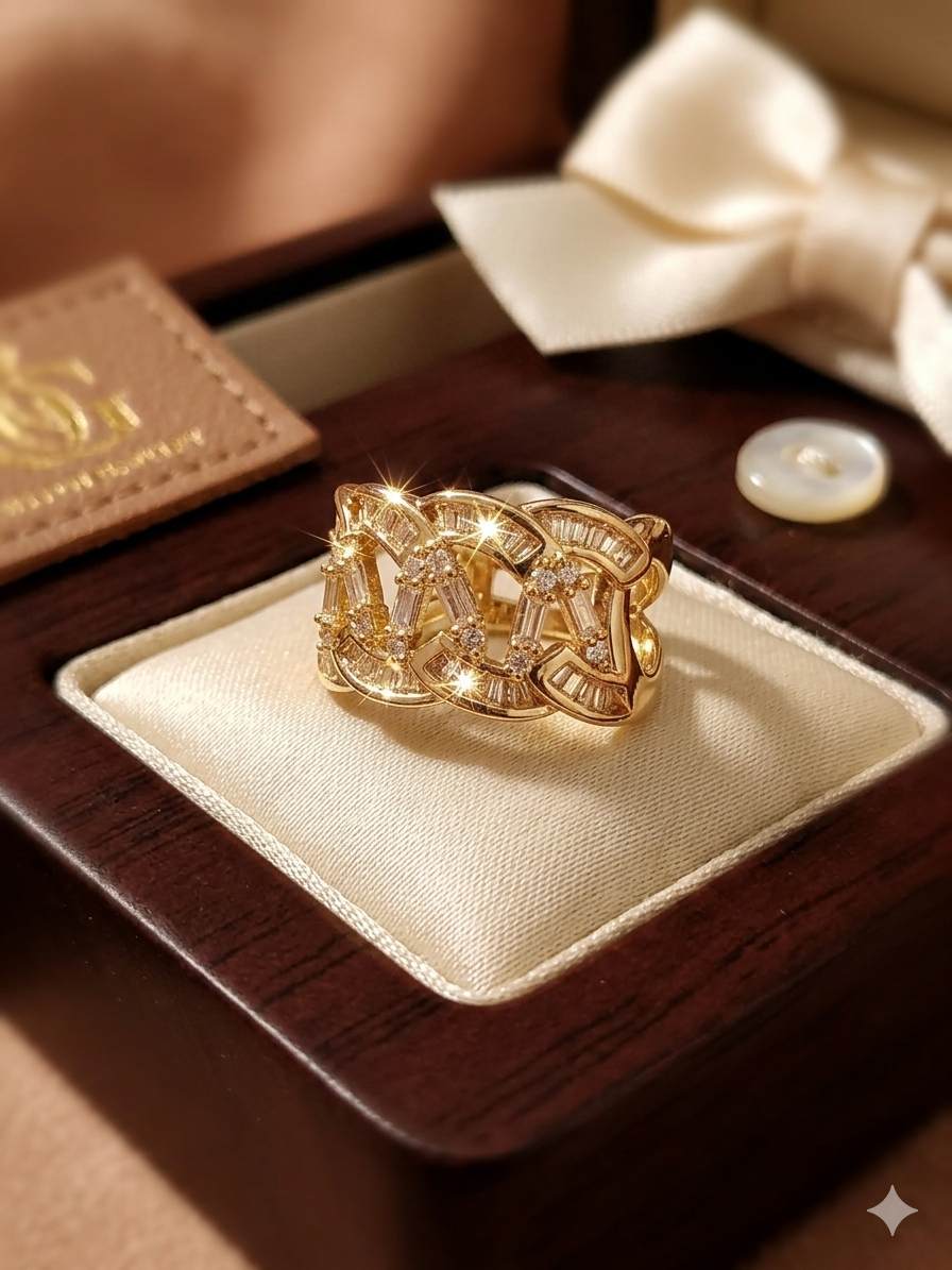 Gold Plated_Crisscross Mosaic Diamond Ring