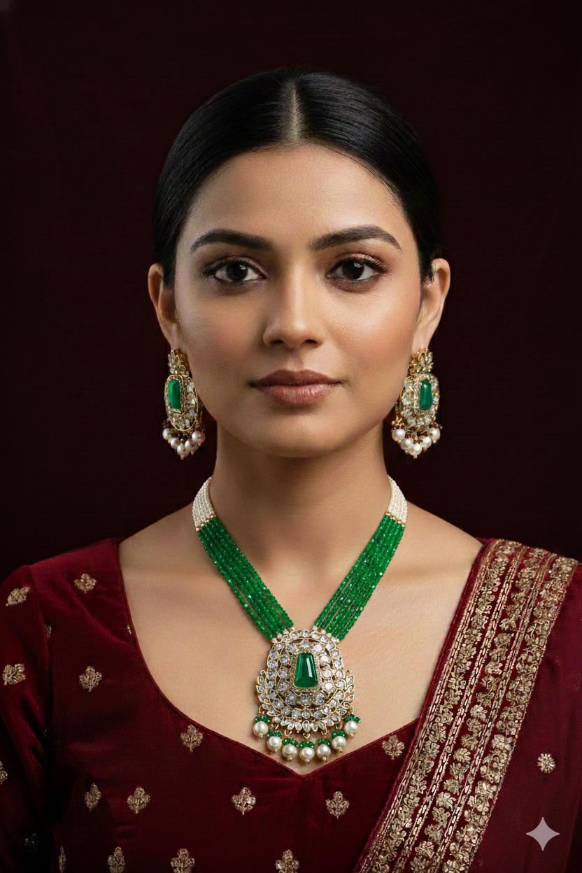 Kundan Polki_Long Crystal Chain Necklace Set