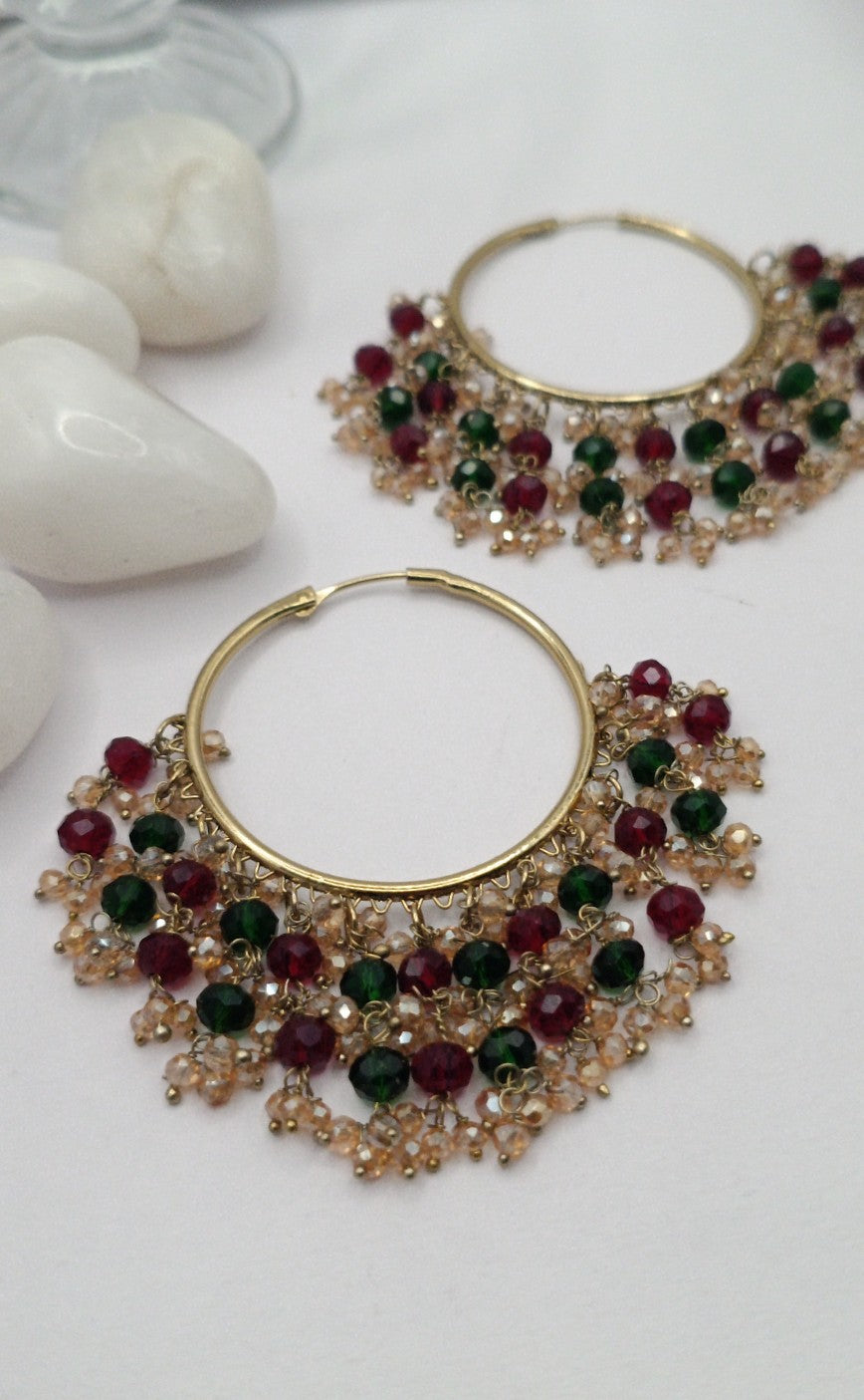 Gold Plated - Crystal Stone Hoop Earrings