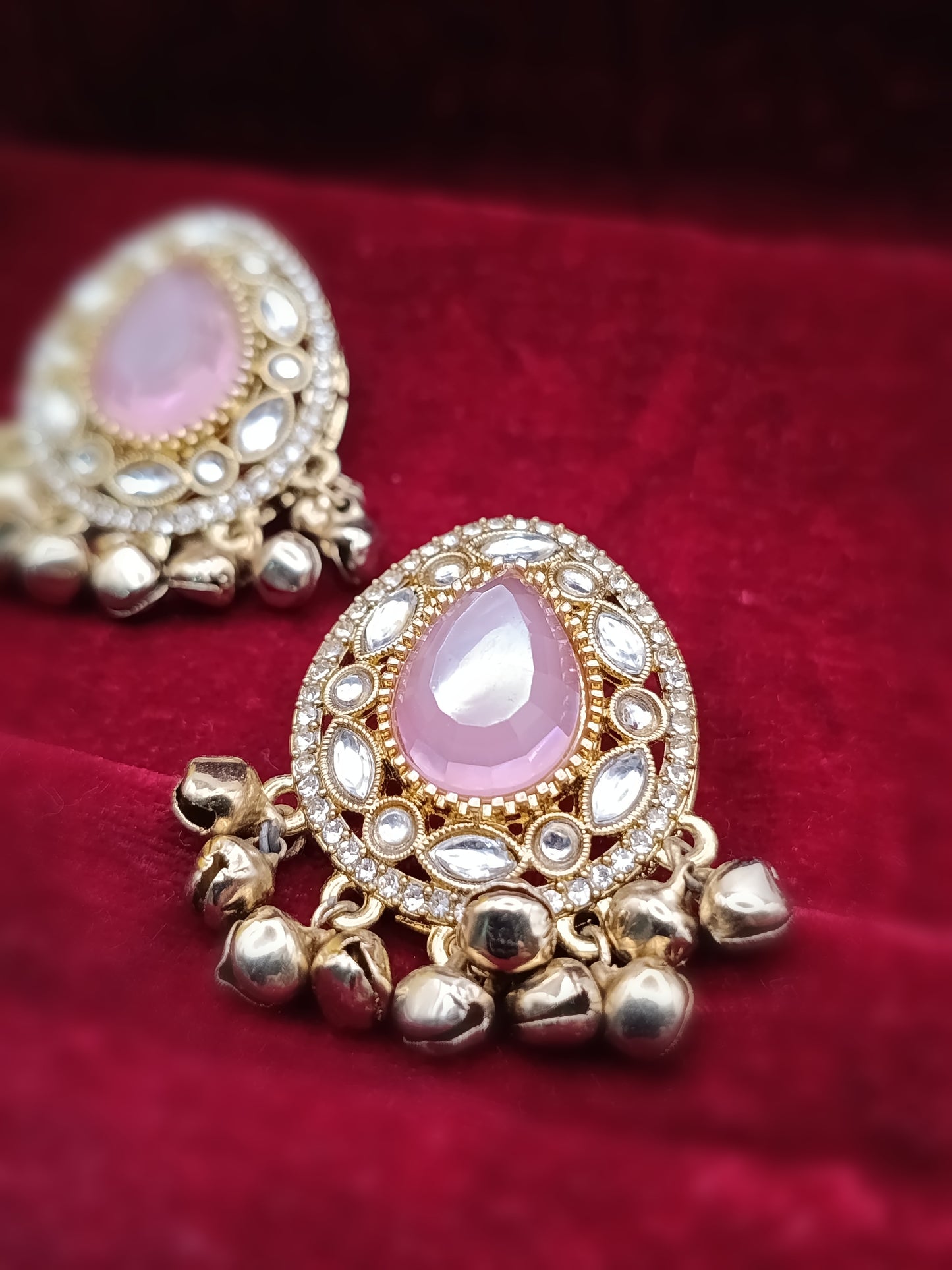 Kundan-style pink Stone Stud Earrings