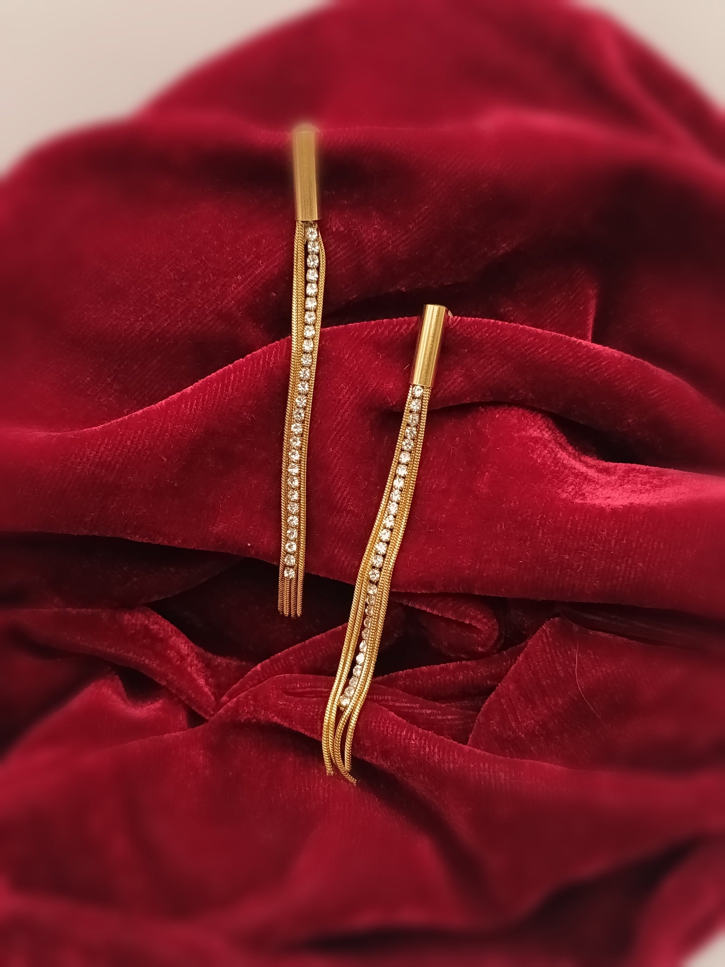 Gold Plated_Long chain Tassel Earrings
