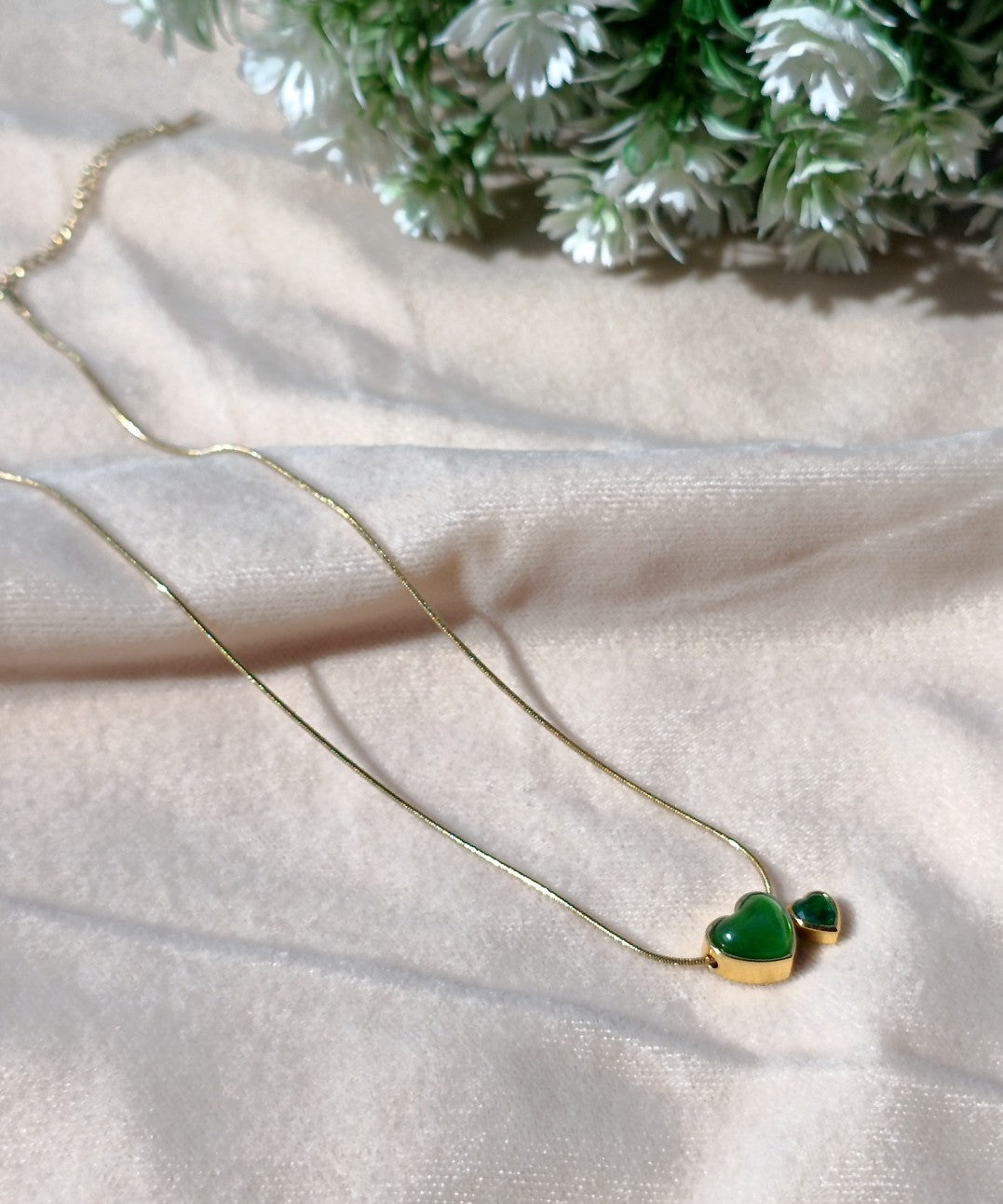 Gold-Plated Emerald Heart Pendant Necklace
