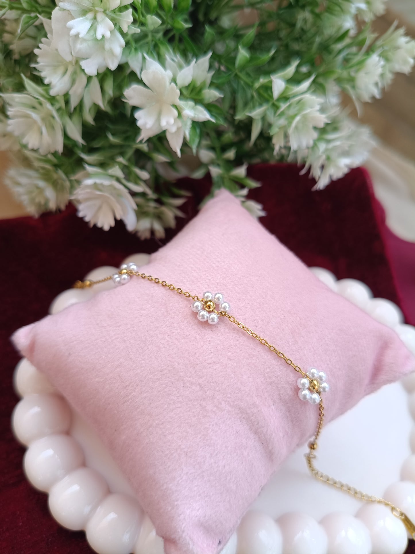 Gold Plated_Daisy Pearl Flower Bracelet
