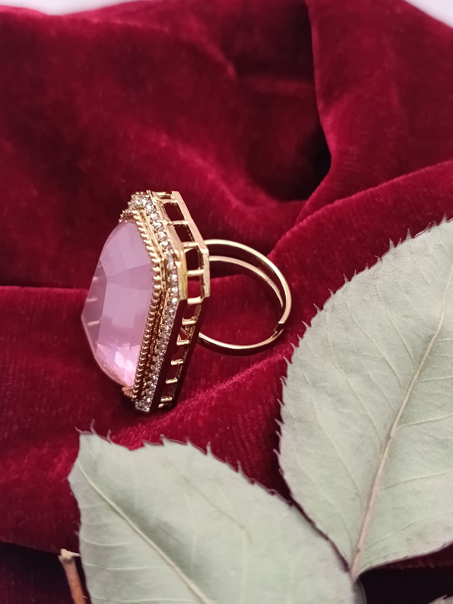 American Diamond Pink Stone Finger Ring