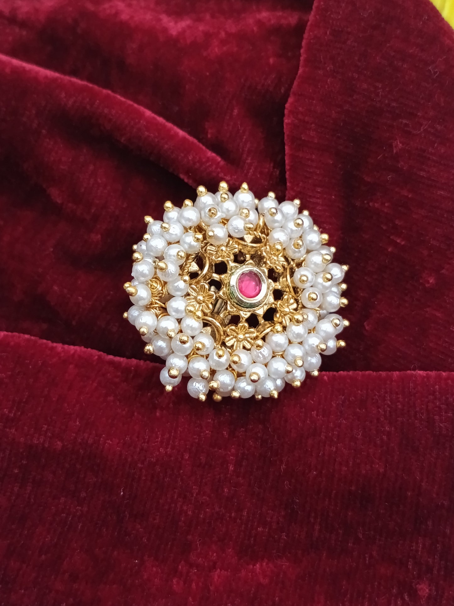 Traditional Kundan Stone & pearl Ring