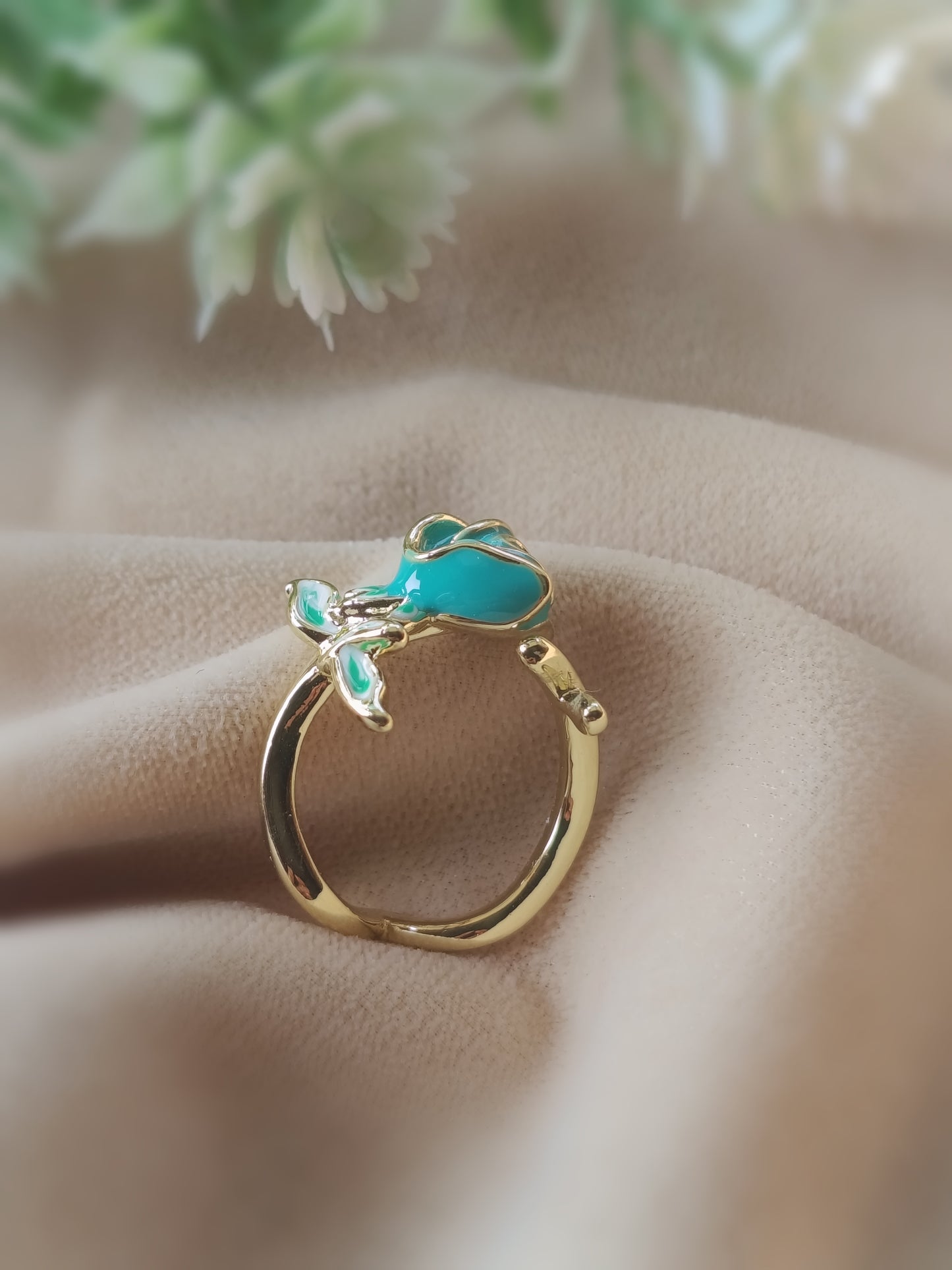 Anti Tarnish_Gold Plated Rose Enamel Ring