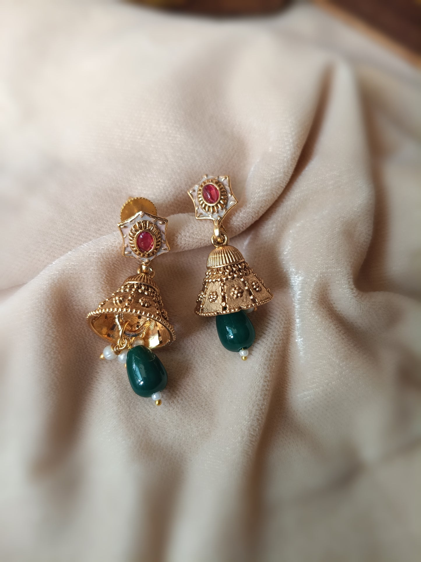 Gold Plated_Necklace Set With Ruby Stone