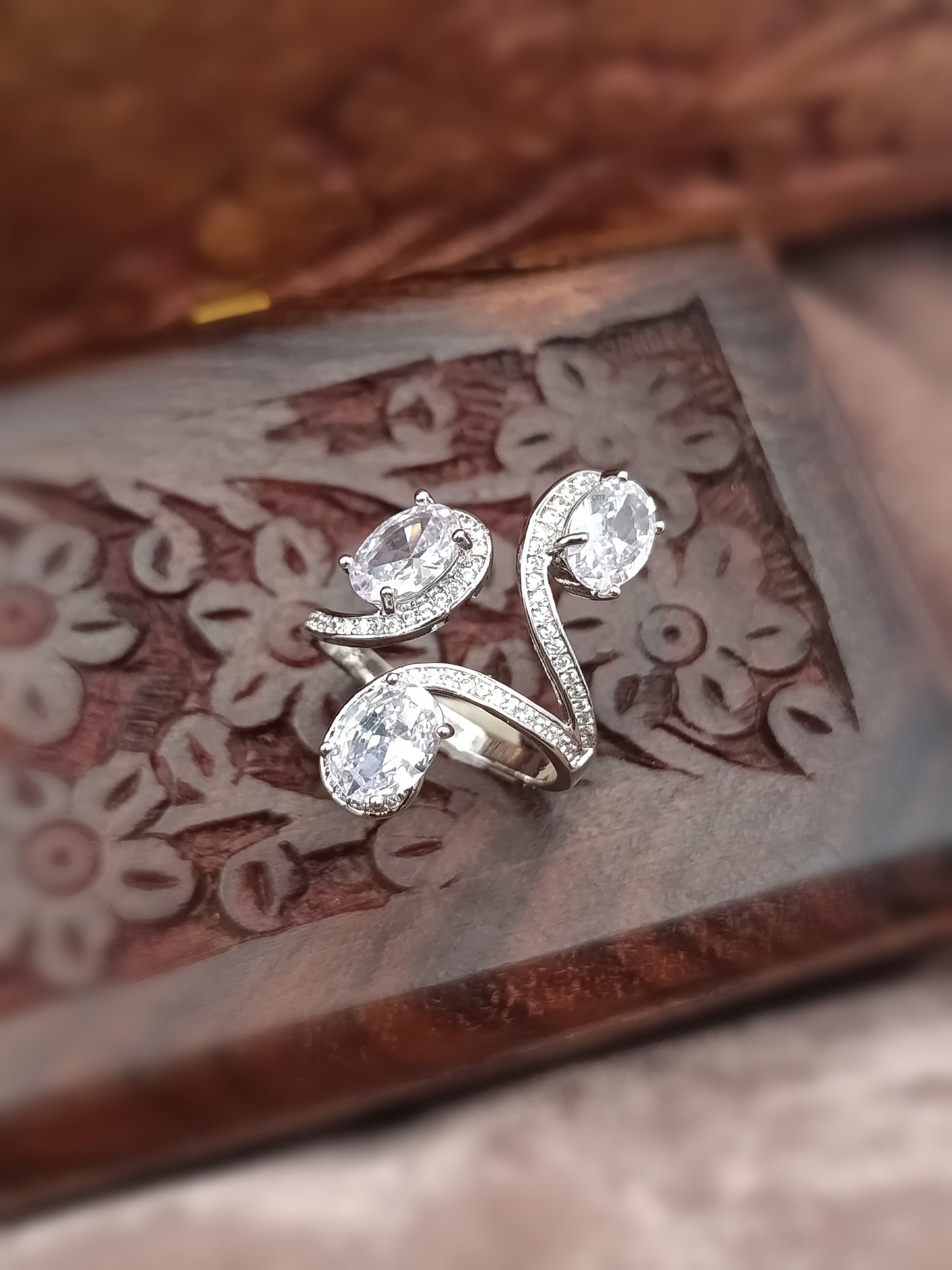 Silver Plated_Triple white Stone Ring