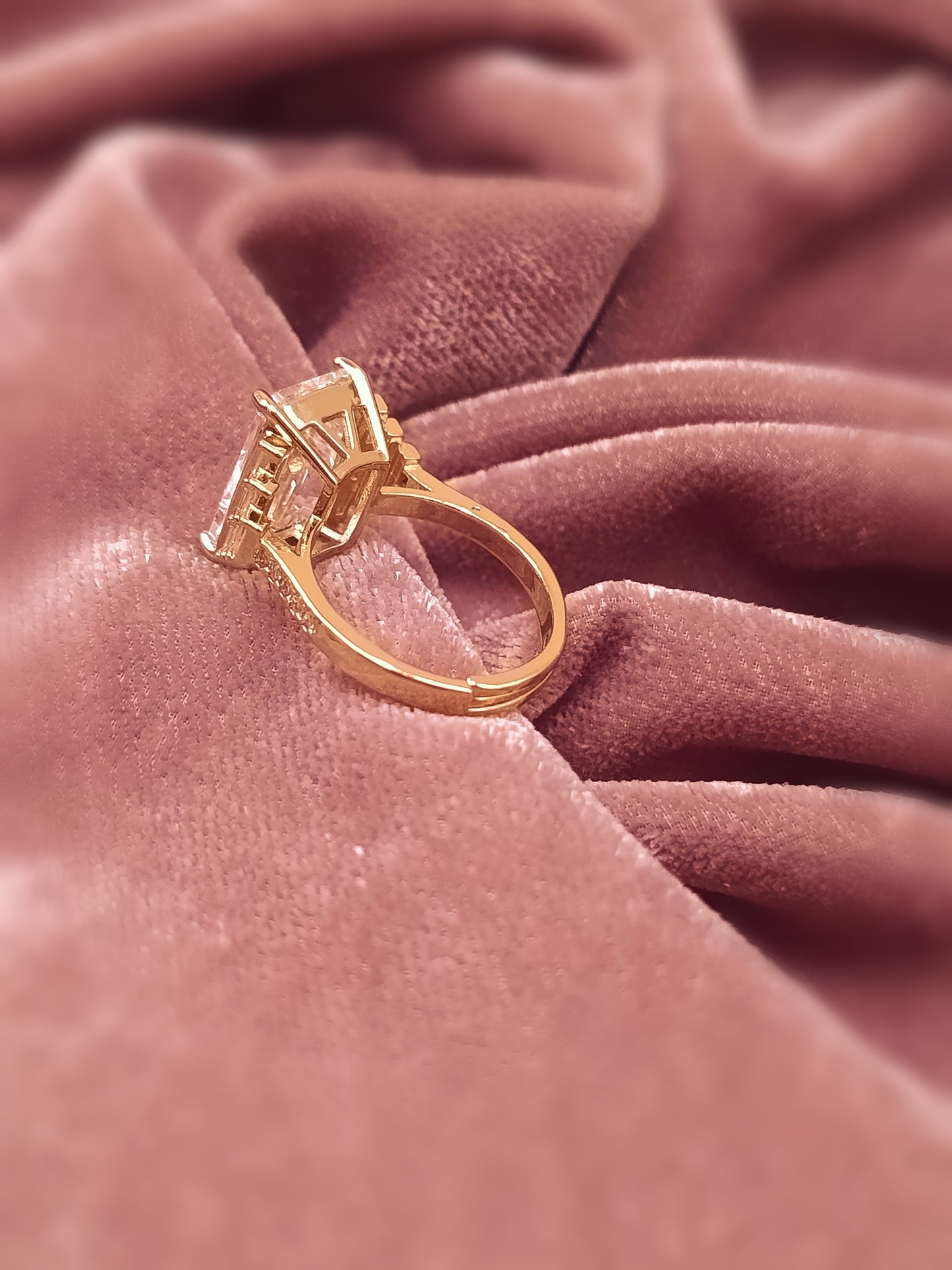 Gold Plated_Emerald-Cut Gemstone Ring