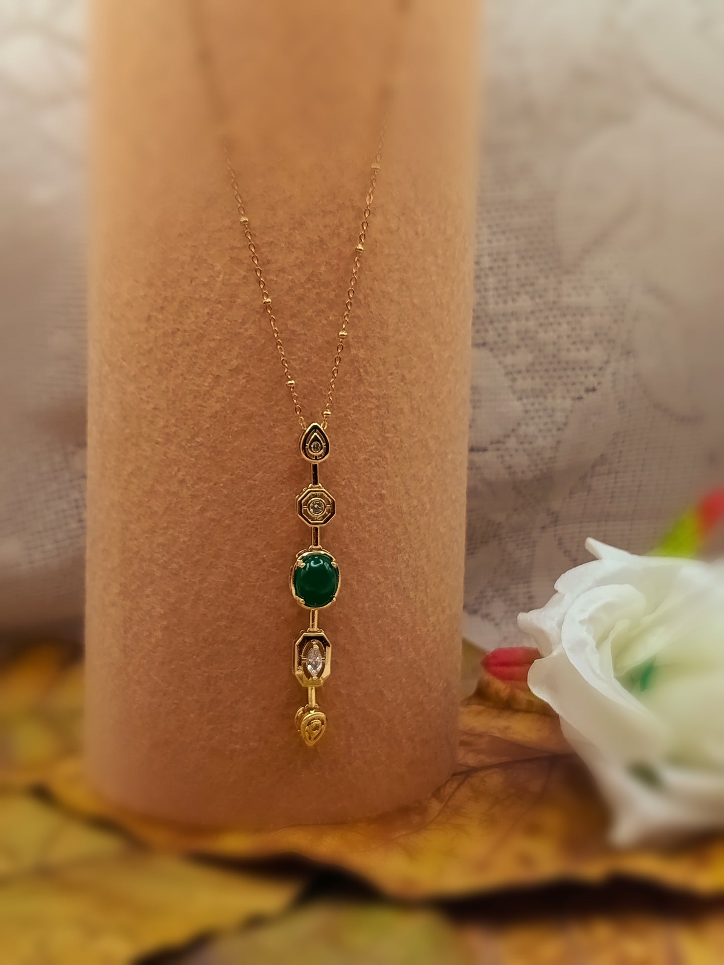 Anti Tarnish_Emerald Green Drop Necklace