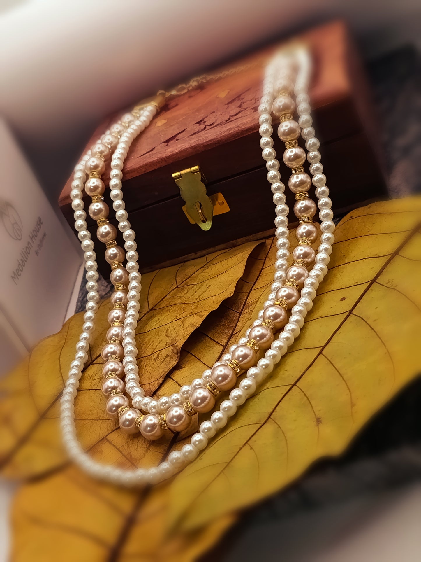 Royal White & Rose Gold Pearls Layered Necklace