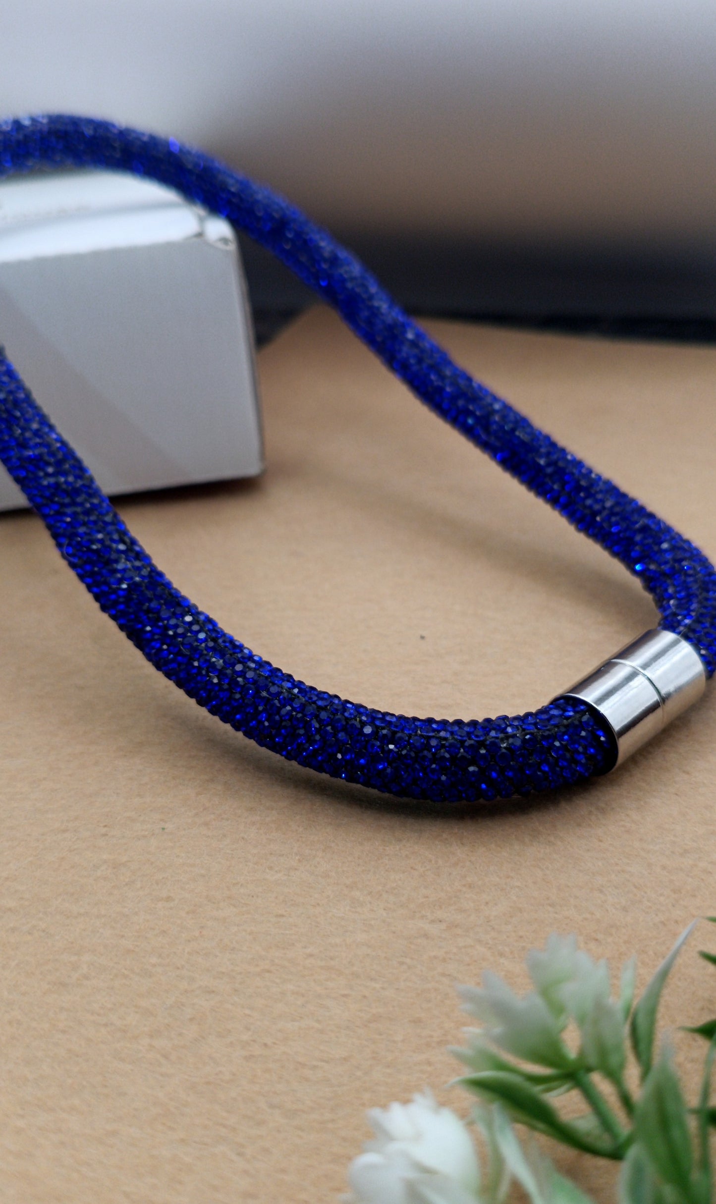 Royal Blue Crystal Necklace with Magnetic Clasp