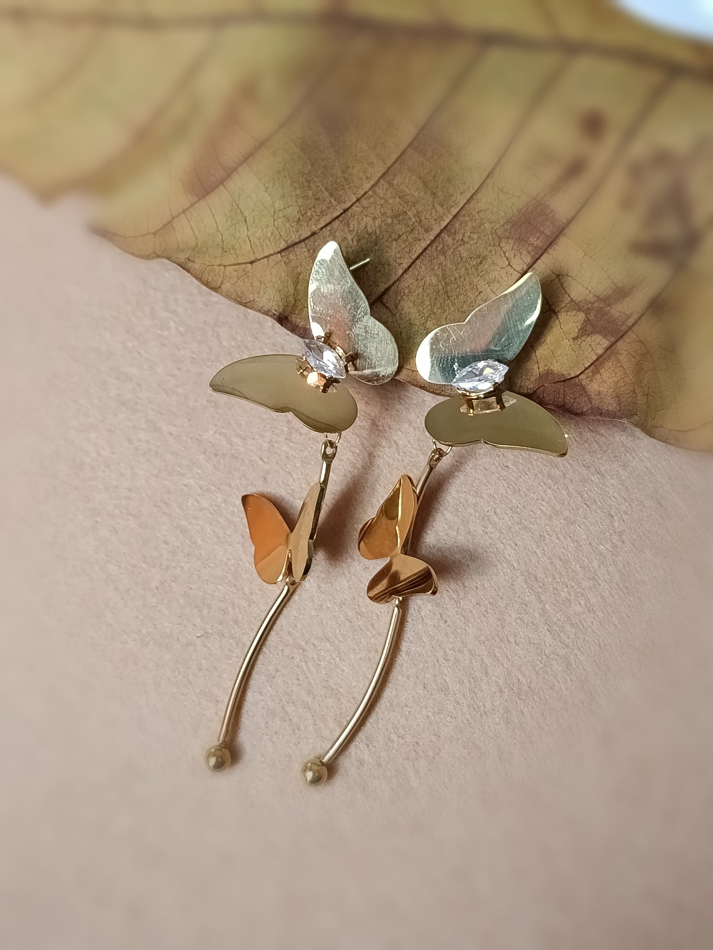 Anti Tarnish_Gold Plated Crystal Stone Butterfly Earrings
