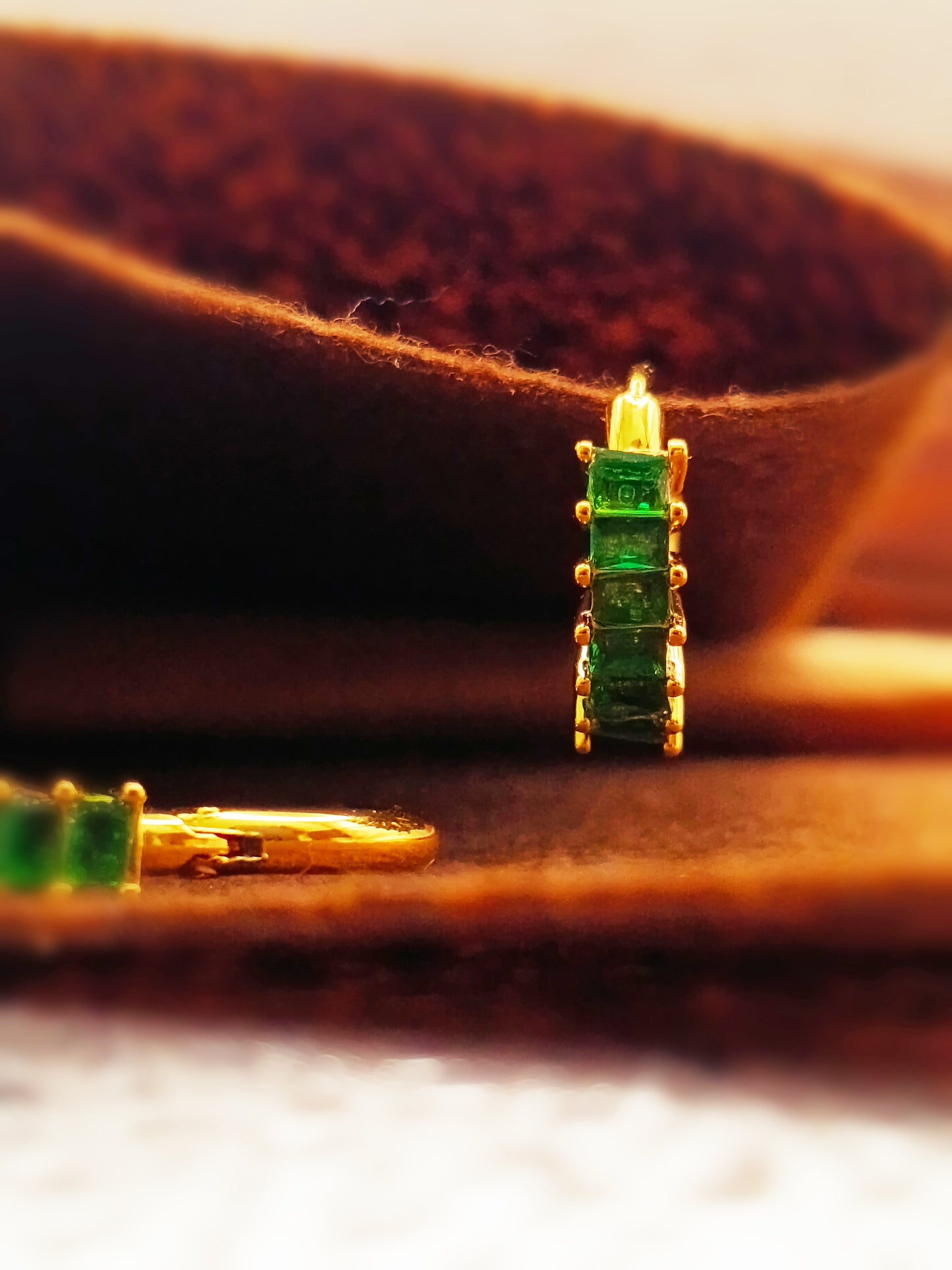 Anti Tarnish_Gold Plated Baguette Cut Hoop Earrings