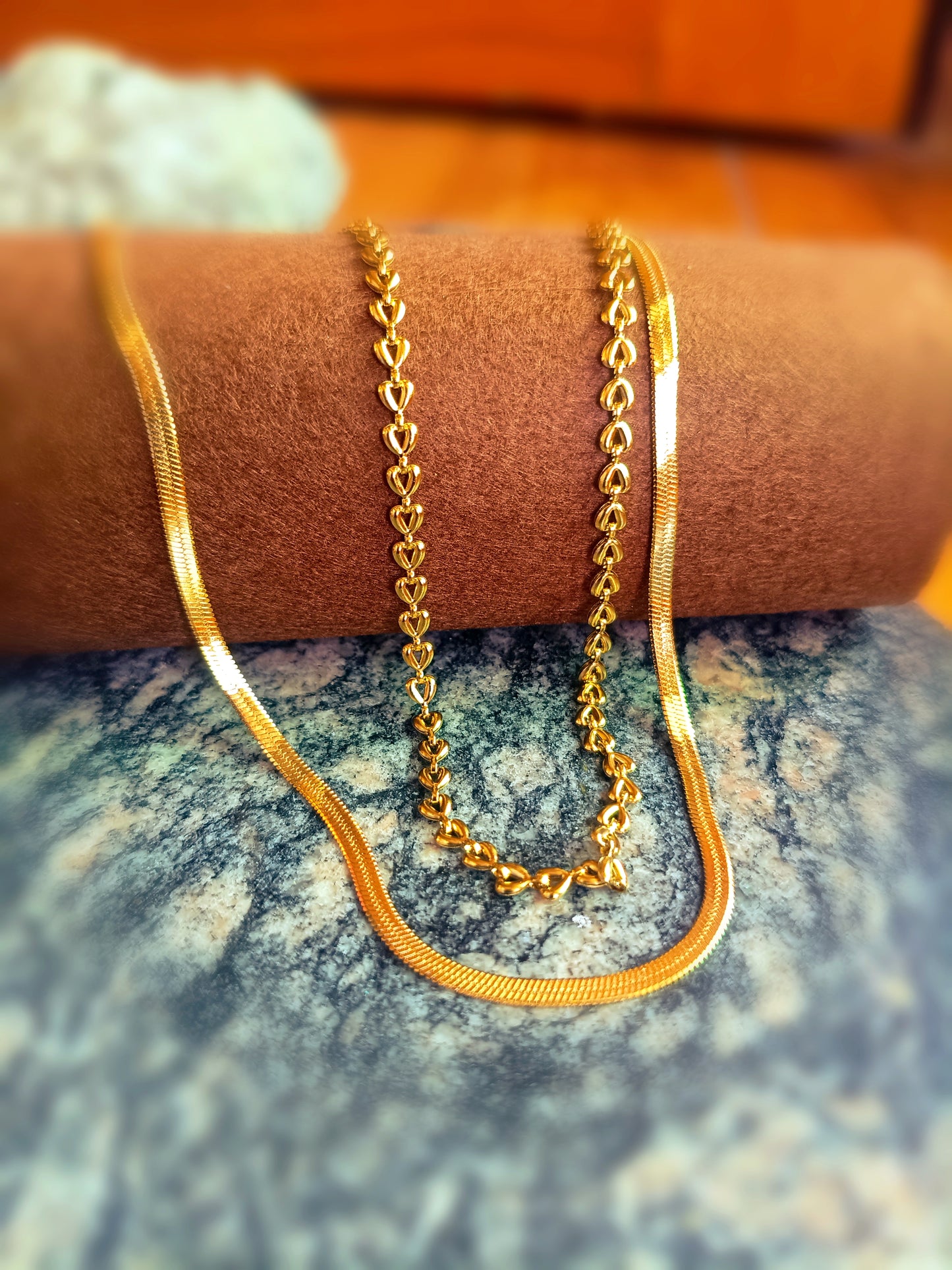 Anti Tarnish_Gold Plated Double Layer Chain Necklace