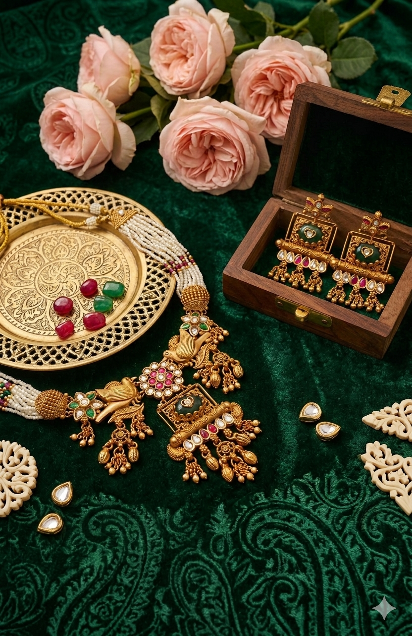 Gold Plated_Rajwadi Necklace Set with Earrings