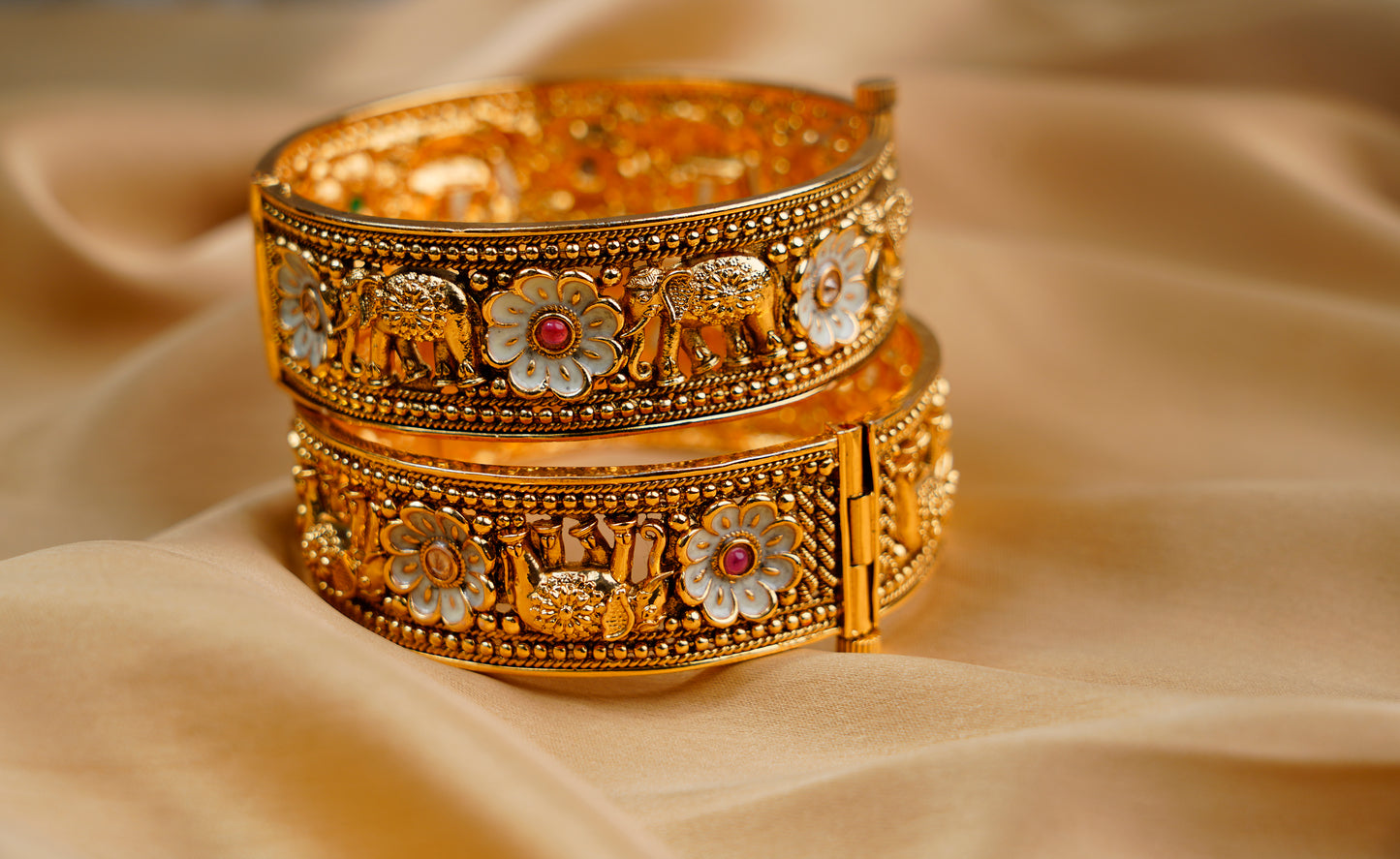 Gold Plated_Elephant Shape Heritage Adjustable Kada