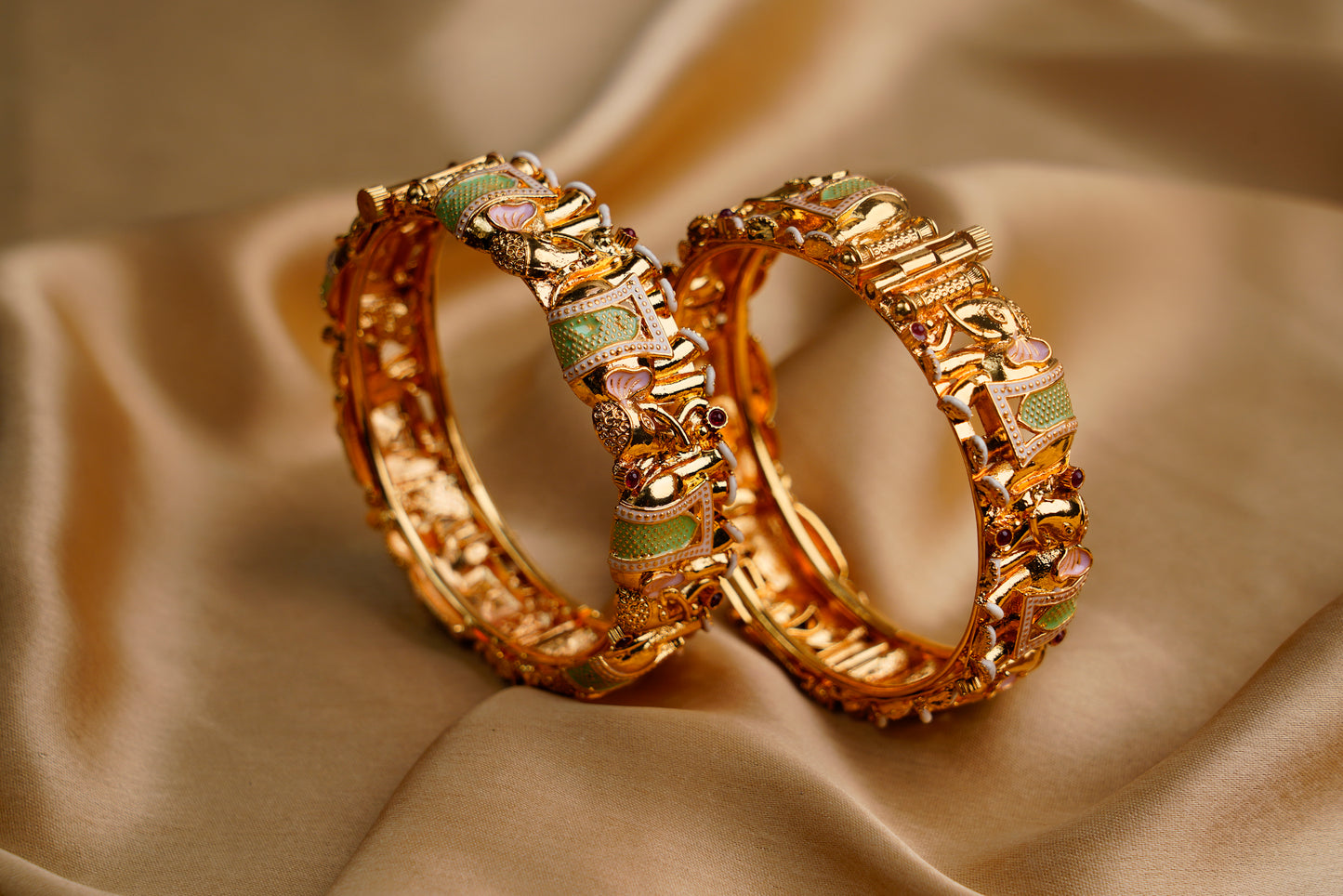 Gold Plated_Elephant Shape Rajwari Style Adjustable kada