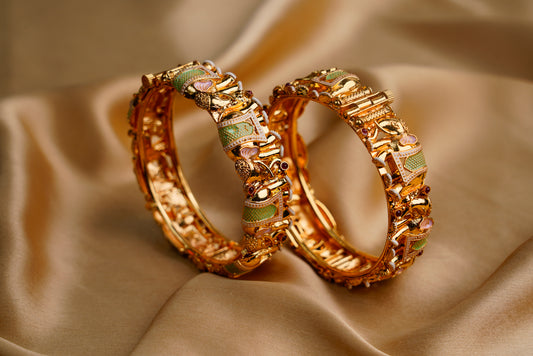 Gold Plated_Elephant Shape Rajwari Style Adjustable kada