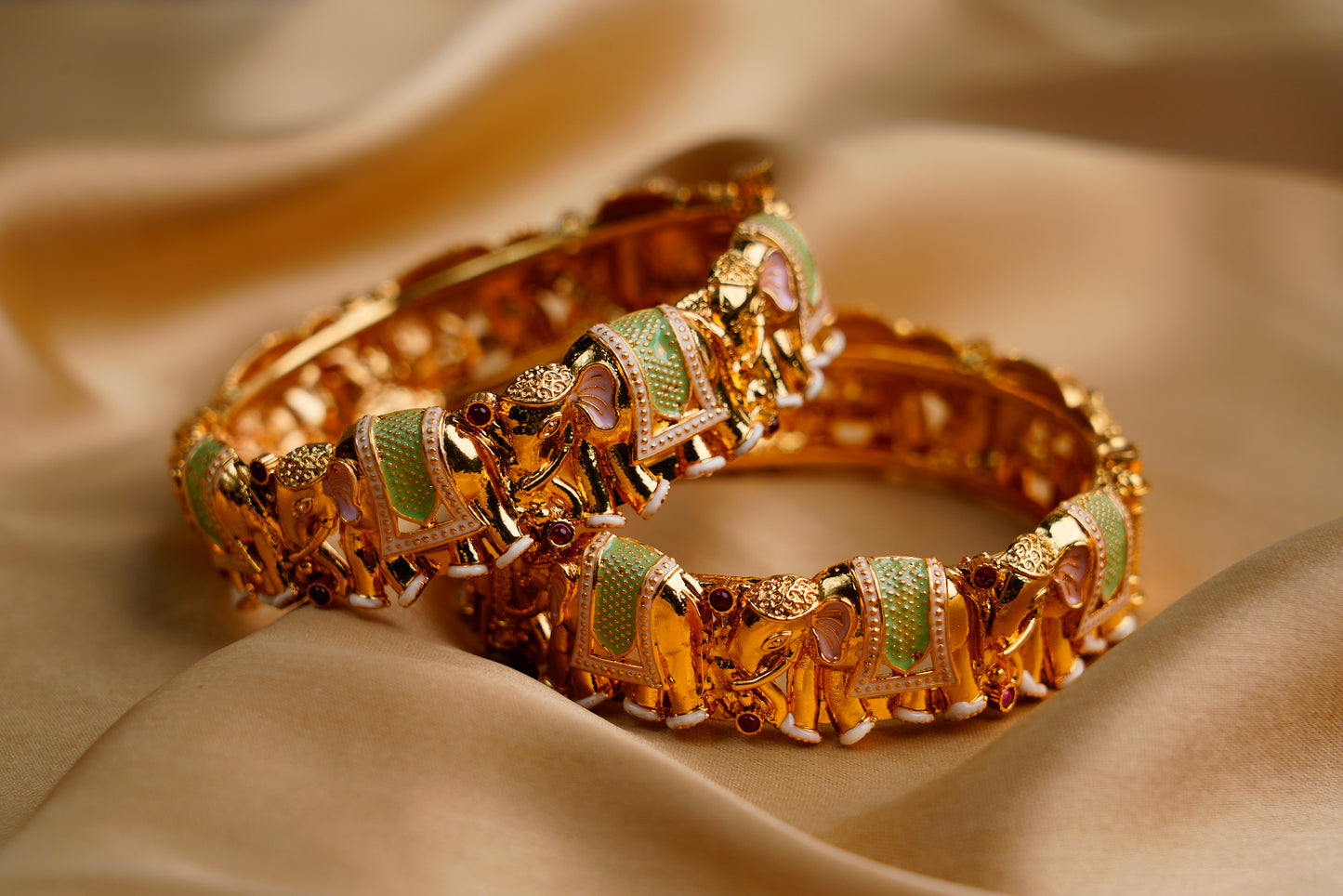 Gold Plated_Elephant Shape Rajwari Style Adjustable kada
