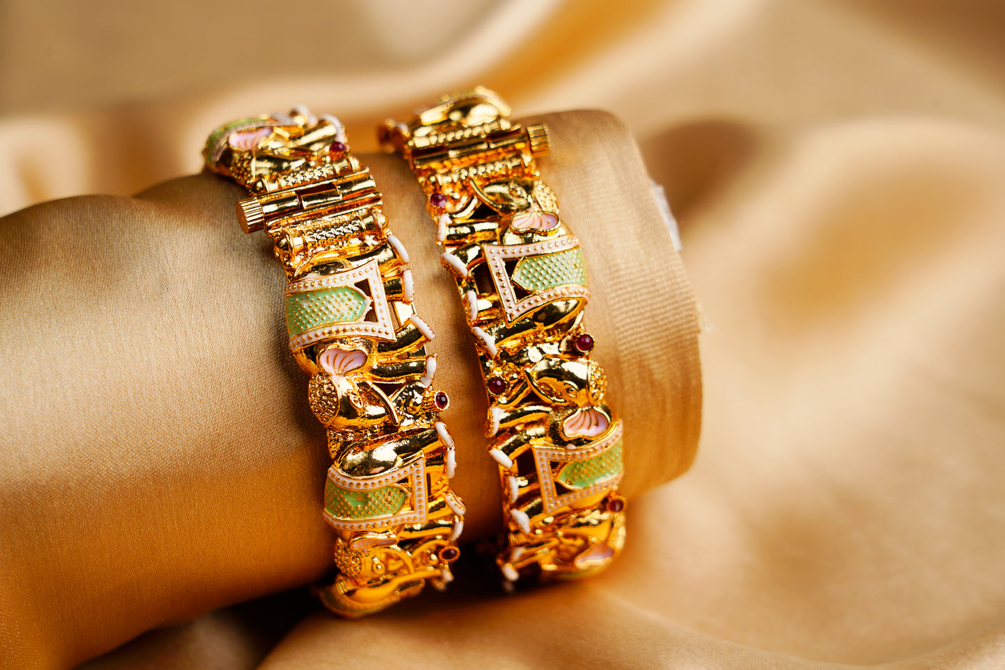 Gold Plated_Elephant Shape Rajwari Style Adjustable kada