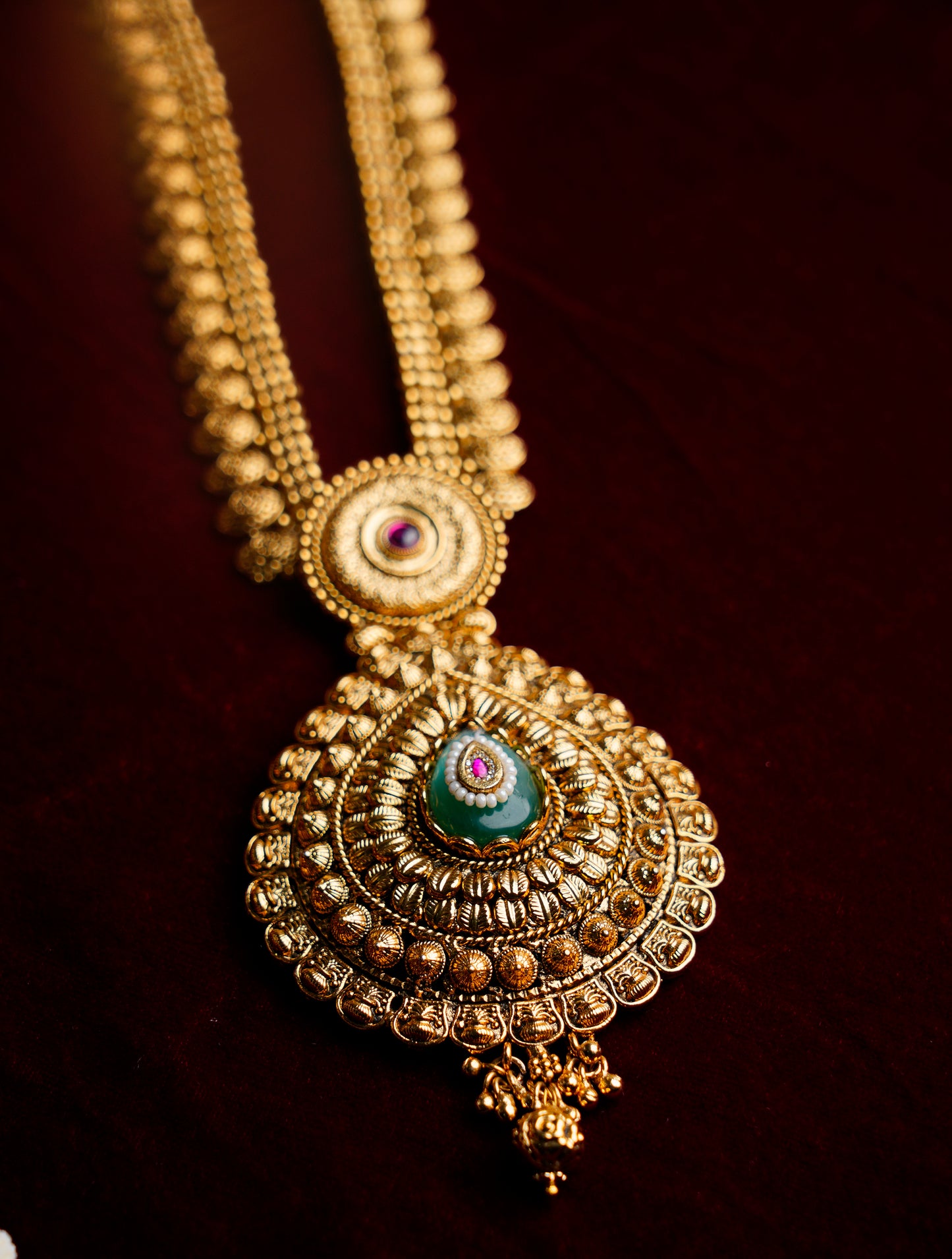 Brass_Heritage Style Gold Plated Long chain Necklace Set