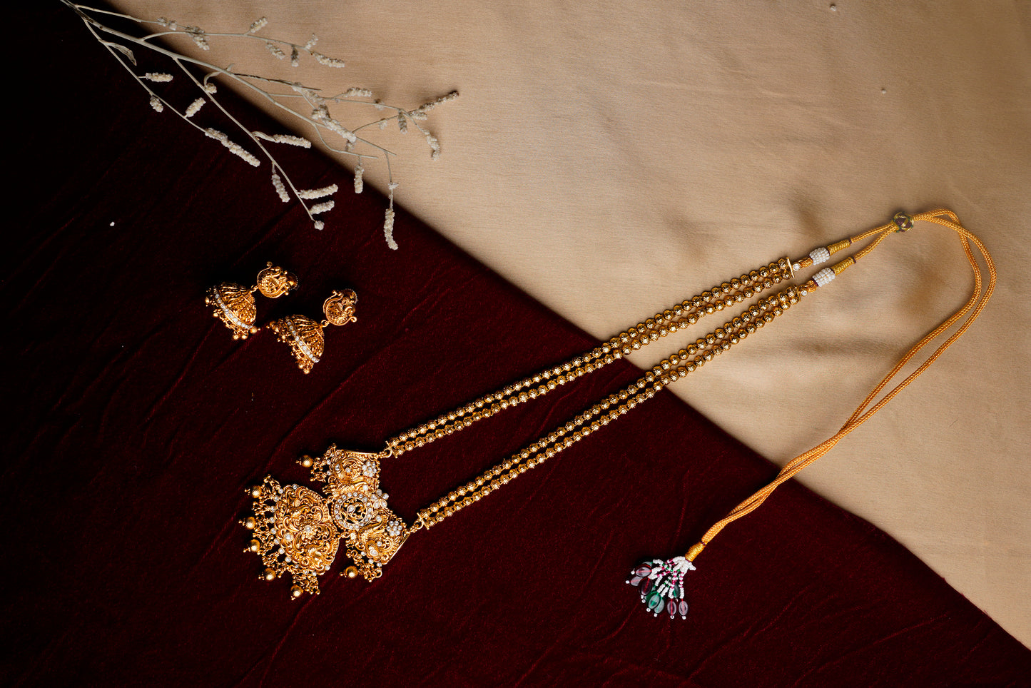 Brass_Gold Plated Peacock Style Long Chain Necklace Set