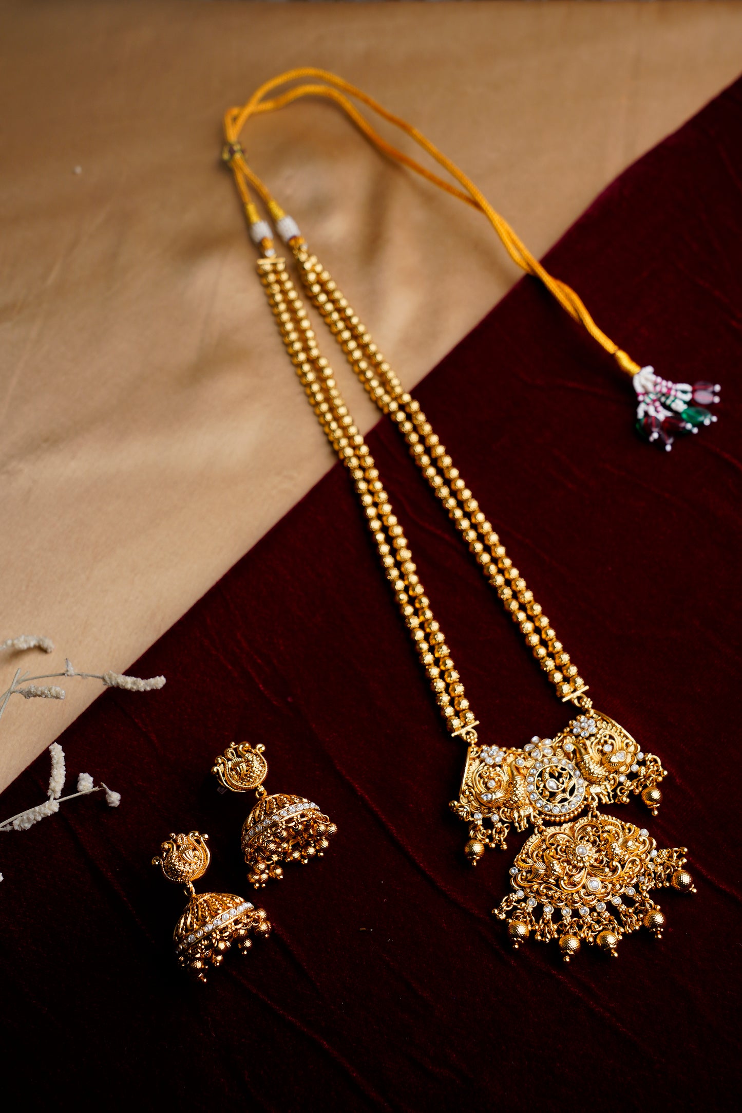 Brass_Gold Plated Peacock Style Long Chain Necklace Set