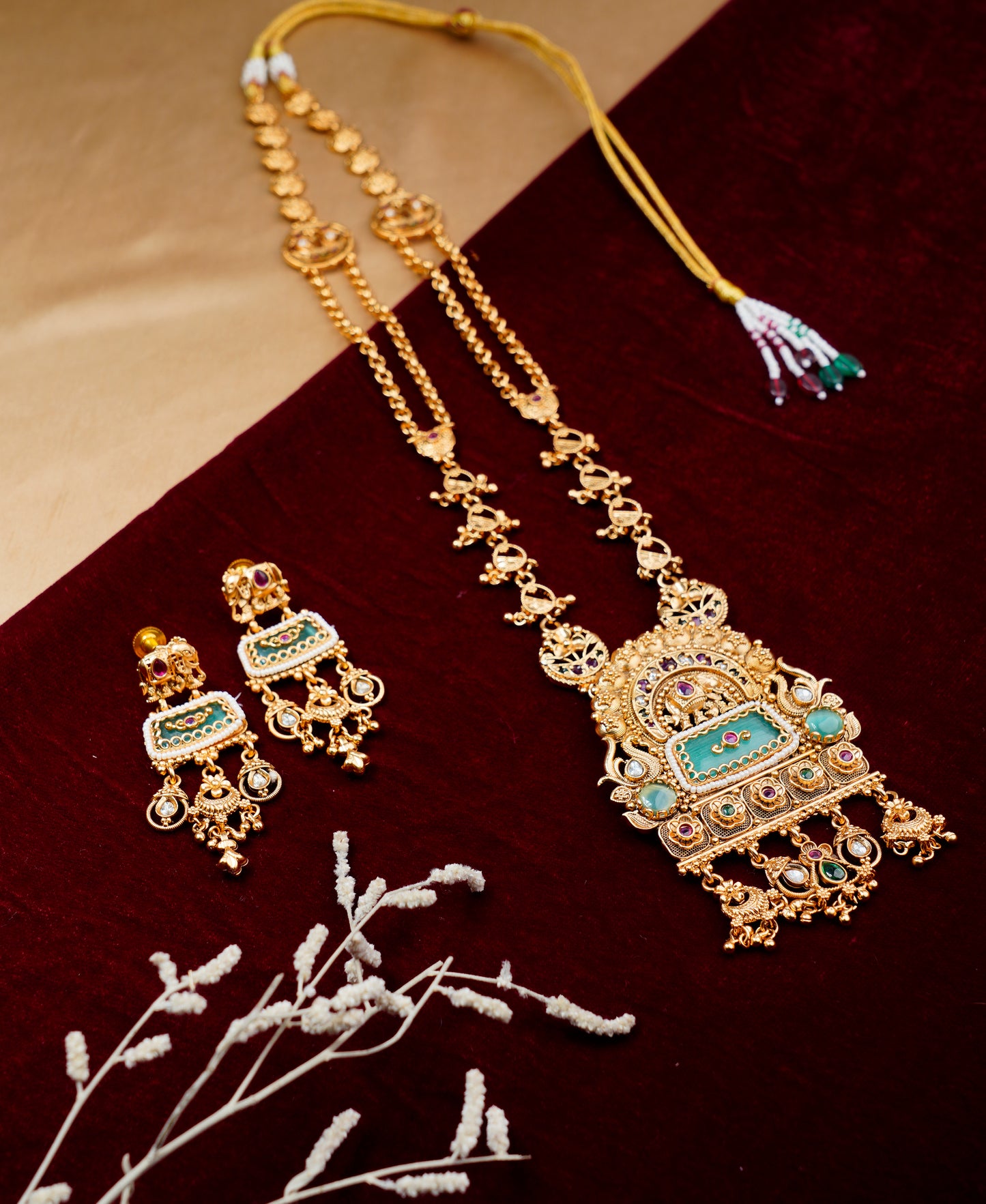 Brass_Elephant Style Heritage long Chain Necklace Set