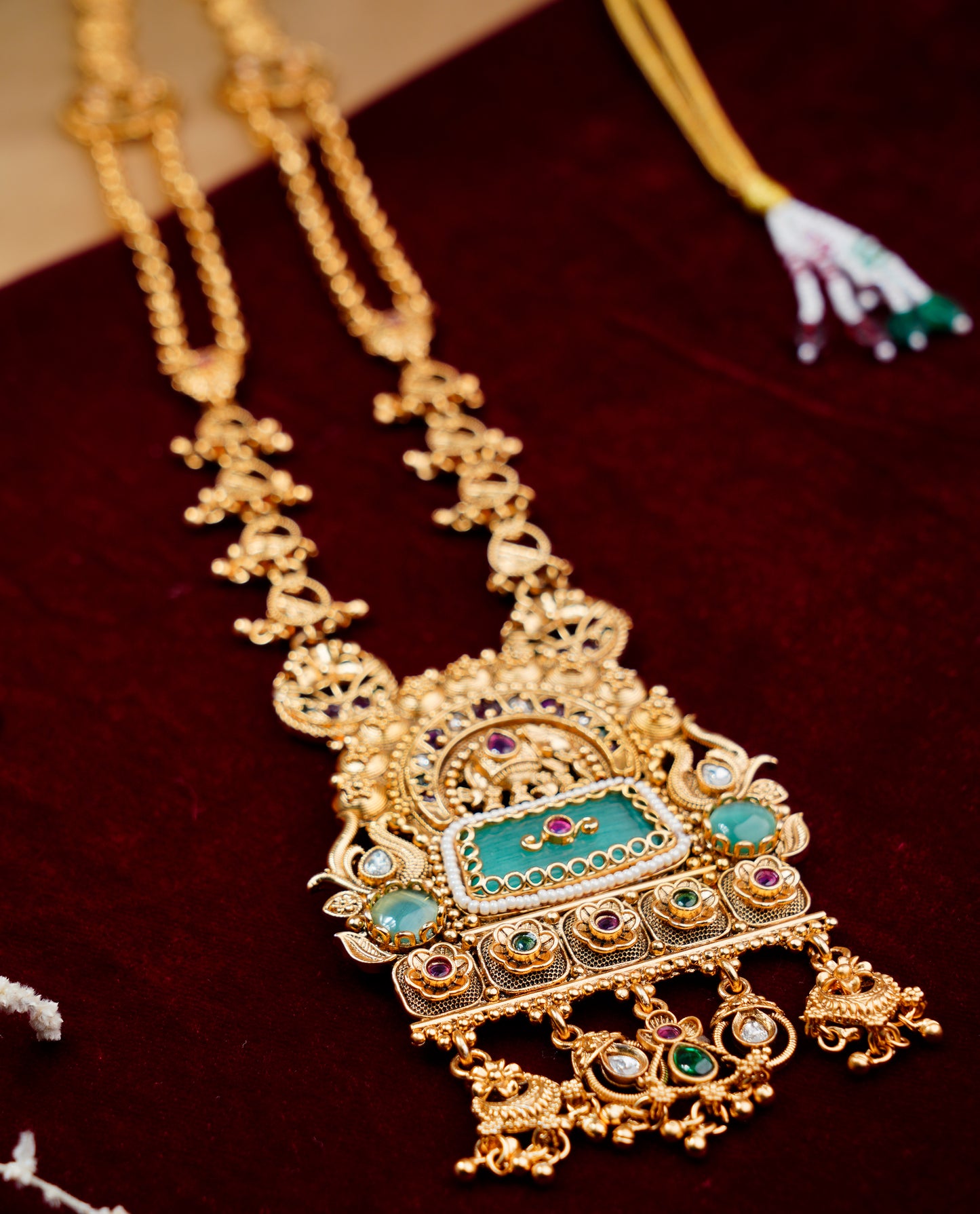 Brass_Elephant Style Heritage long Chain Necklace Set