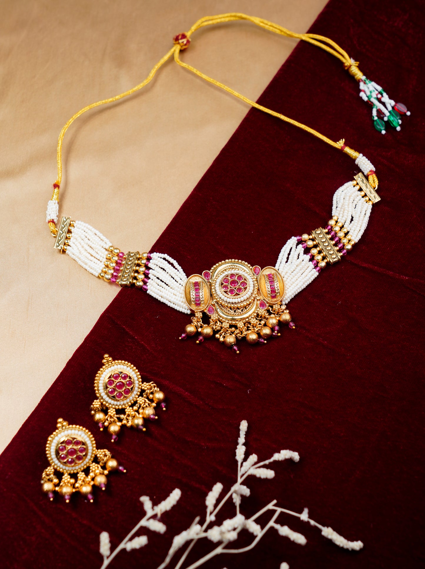 Brass_Gold Plated with Perl Chain Choker Set