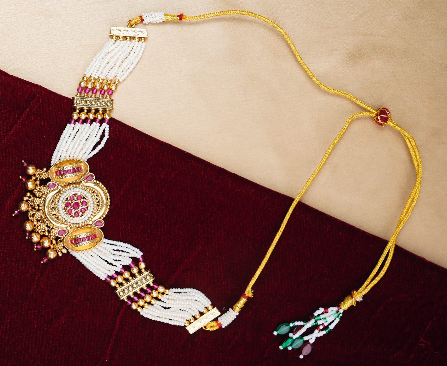 Brass_Gold Plated with Perl Chain Choker Set