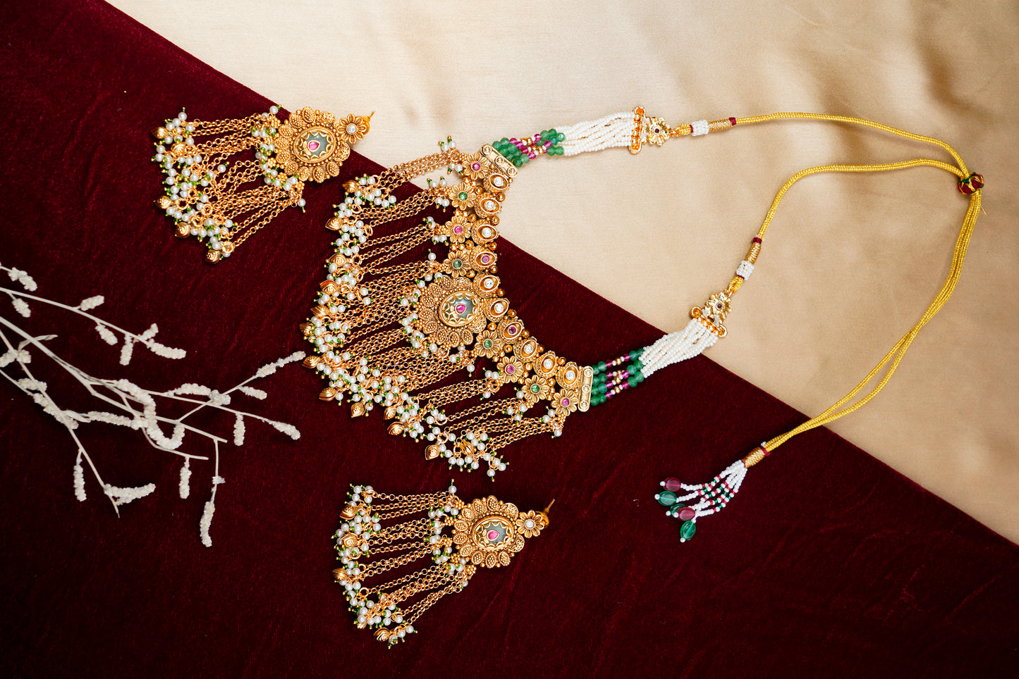 Brass_Gold Plated Royal Rajwari Necklace Set