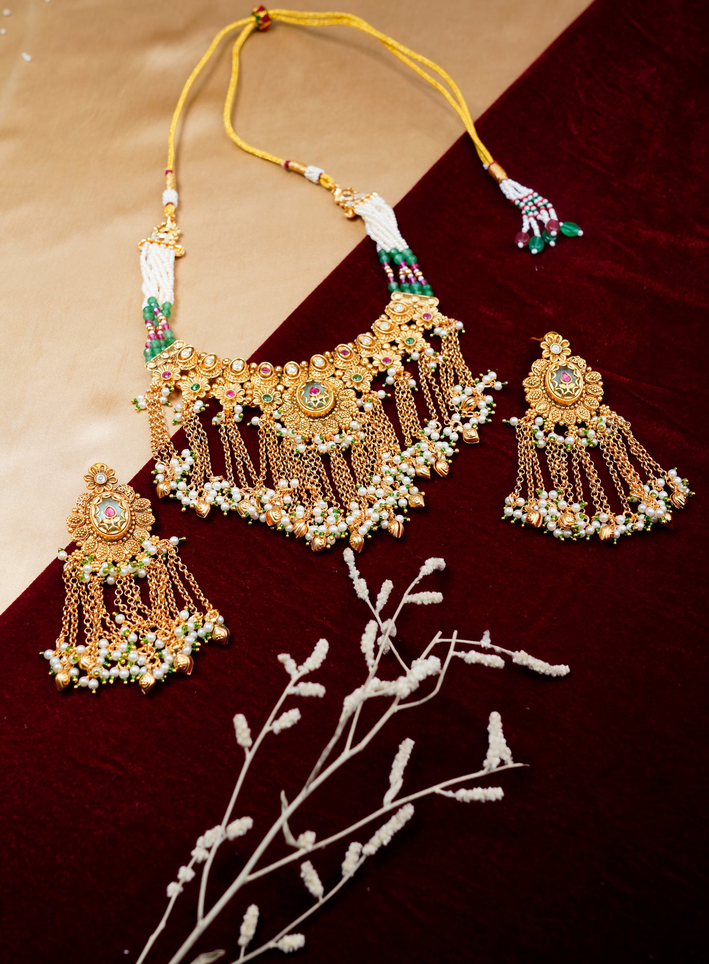 Brass_Gold Plated Royal Rajwari Necklace Set