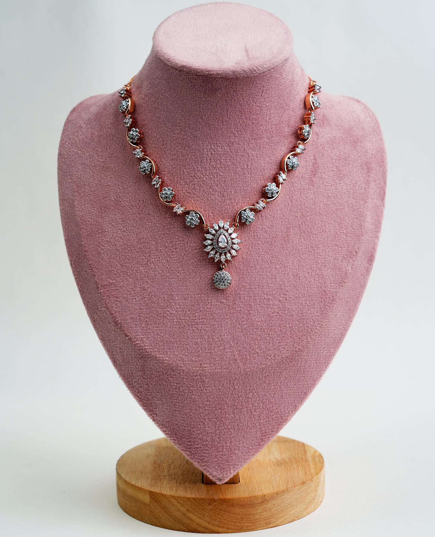 American Diamond_Silver Plated Flower Shape Necklace Set
