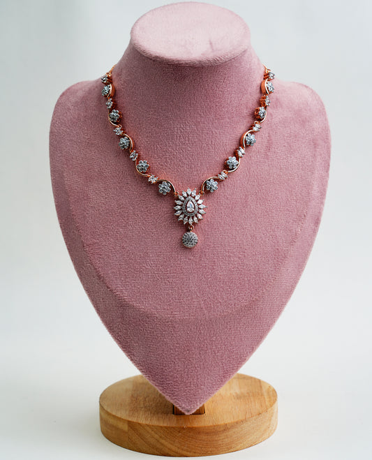 American Diamond_Silver Plated Flower Shape Necklace Set