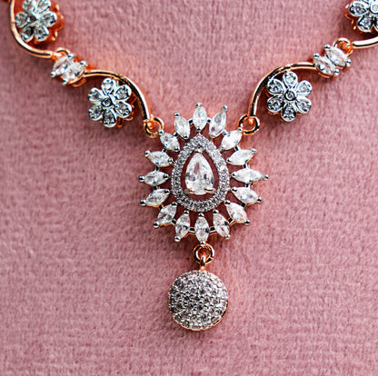 American Diamond_Silver Plated Flower Shape Necklace Set
