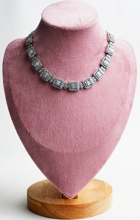 American Diamond_Square Shape Necklace Set