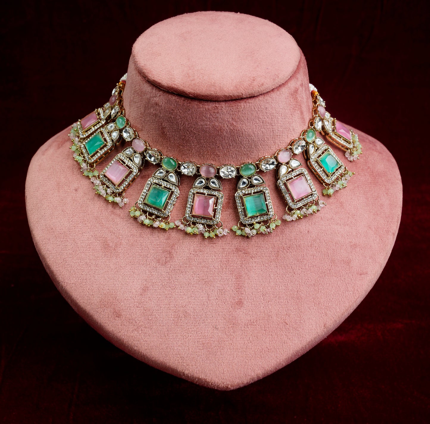 Kundan Polki_Multi Colour Semi Bridal Necklace Set