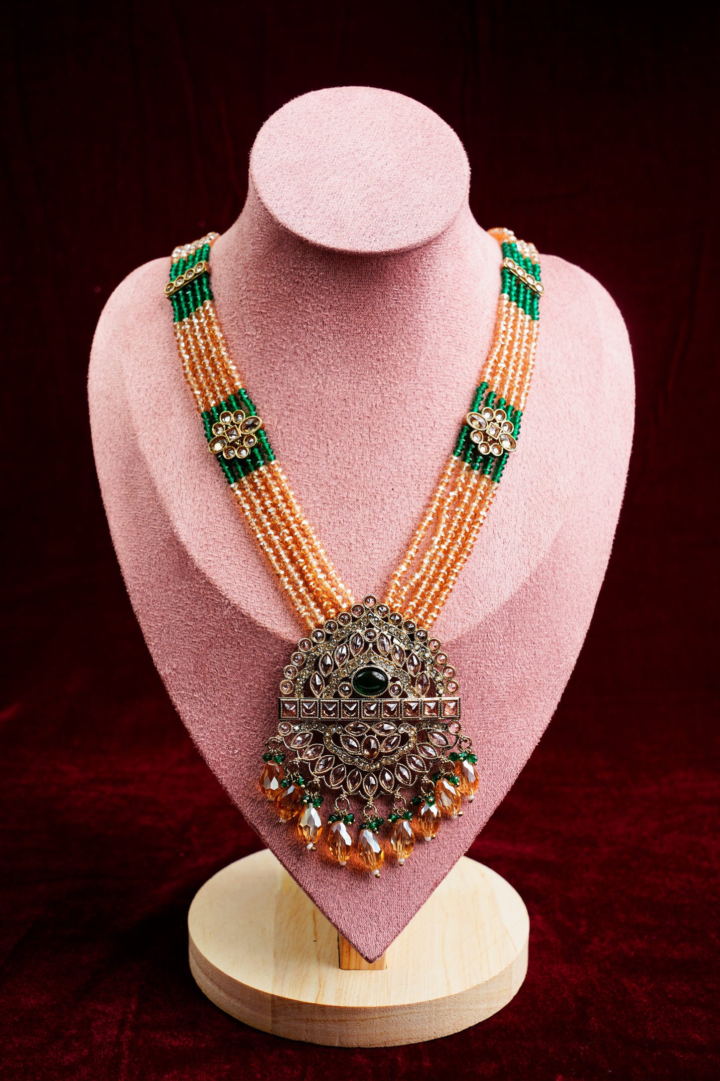 Kundan Polki_Crystal Pearl Long Chain Necklace Set
