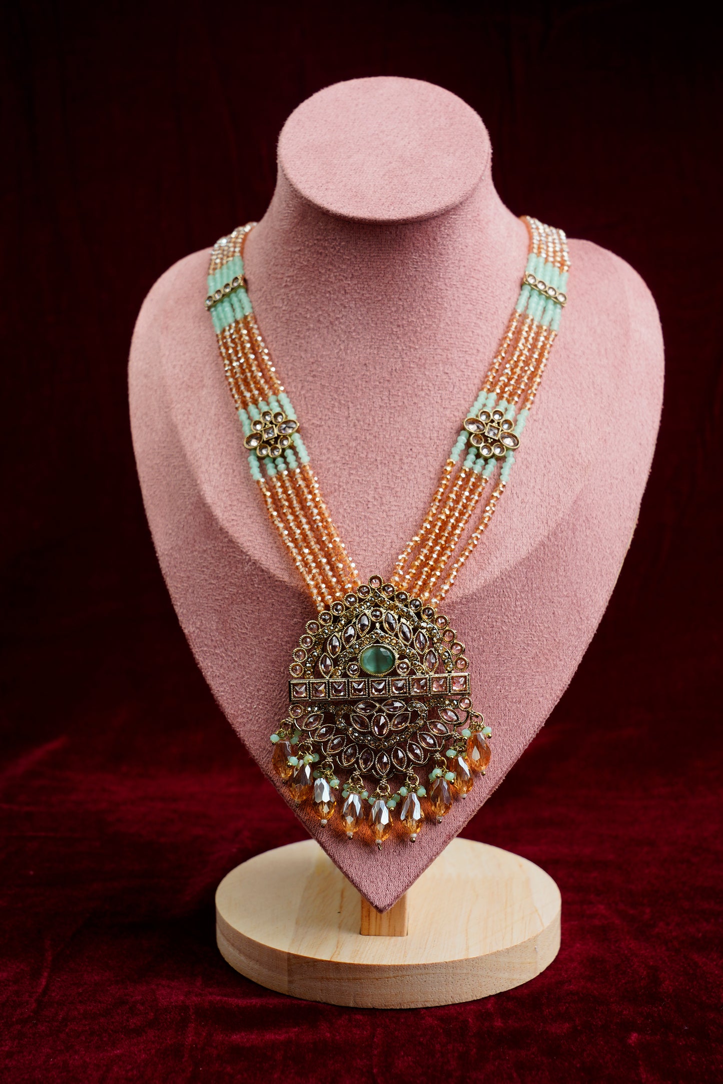 Kundan Polki_Crystal Pearl Long Chain Necklace Set