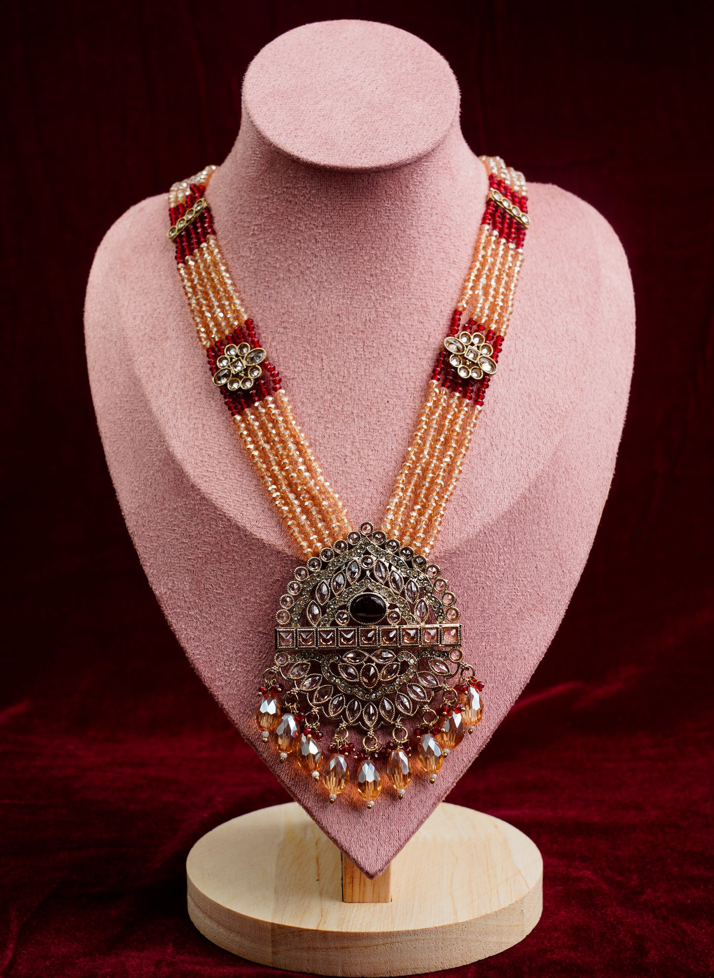 Kundan Polki_Crystal Pearl Long Chain Necklace Set